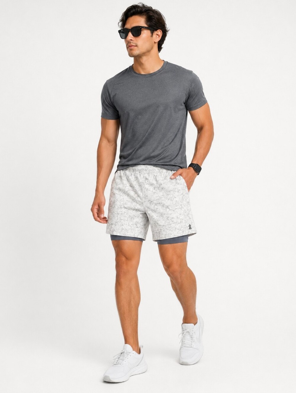 Chubbies Ultimate Training Shorts L Gray Marble Print Lined 5.5" Zip Pocket Men